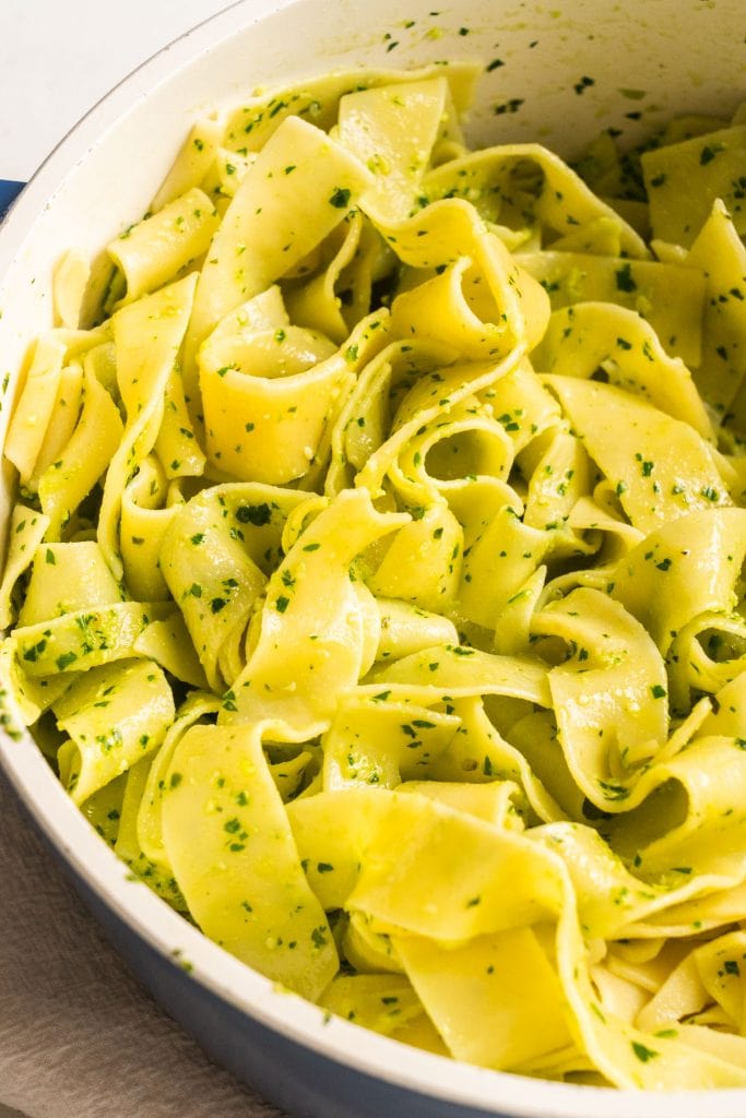 pasta with parsley in pot ready for dinner