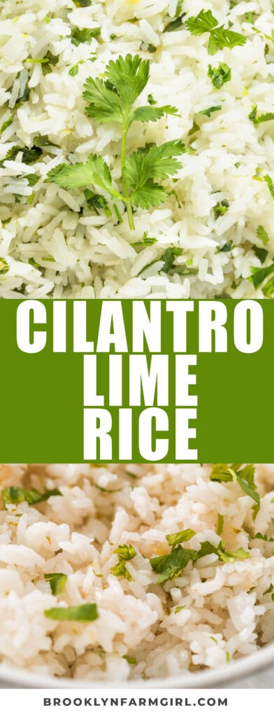The BEST Cilantro Lime Rice made with basmati rice.  The rice is fluffy, tasty and perfect to serve with tacos and burritos!