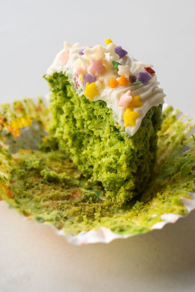 Half of a green cupcake, looking very moist