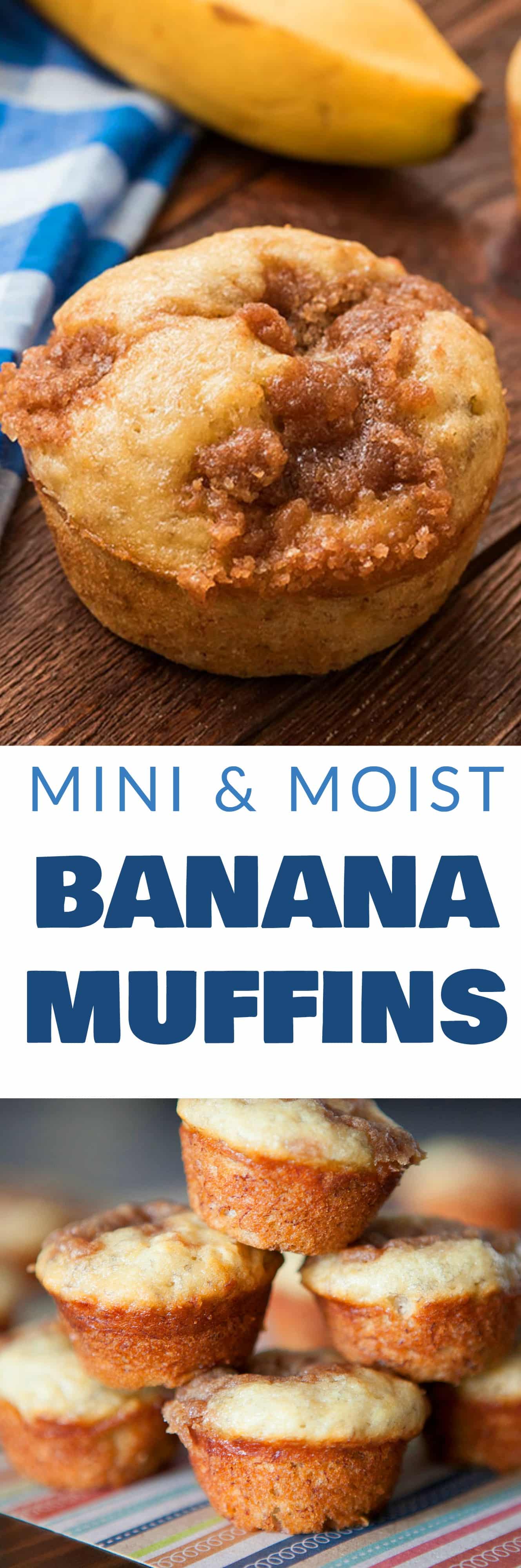 These MINI and MOIST Banana Muffins with crumb topping are the most delicious banana muffins you'll ever taste! Since they're mini, they're great for a healthy breakfast on the go! This banana muffin recipe has been made thousands of times - find out why these banana muffins are the BEST and MOST POPULAR!  