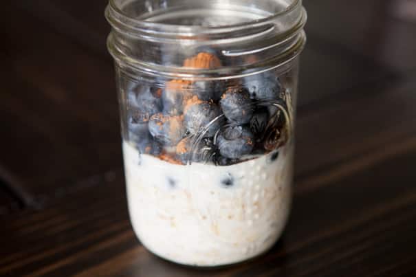 Blueberry Overnight Oats is a quick breakfast that’s waiting for you in the morning! Healthy ingredients include oats, blueberries, milk, maple syrup, flaxseeds and cinnamon!