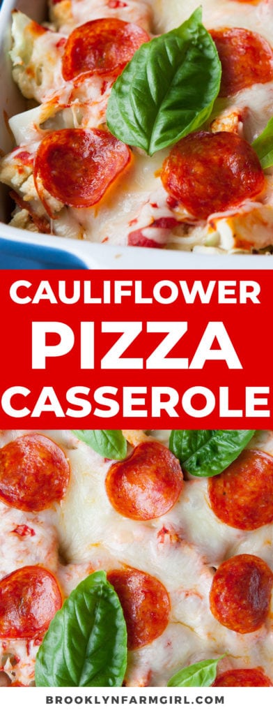 This pizza casserole with cauliflower is a one dish meal made with pepperoni, cauliflower and plenty of cheese, all mixed with pizza sauce. An easy dinner that's family friendly and quick to make! 
