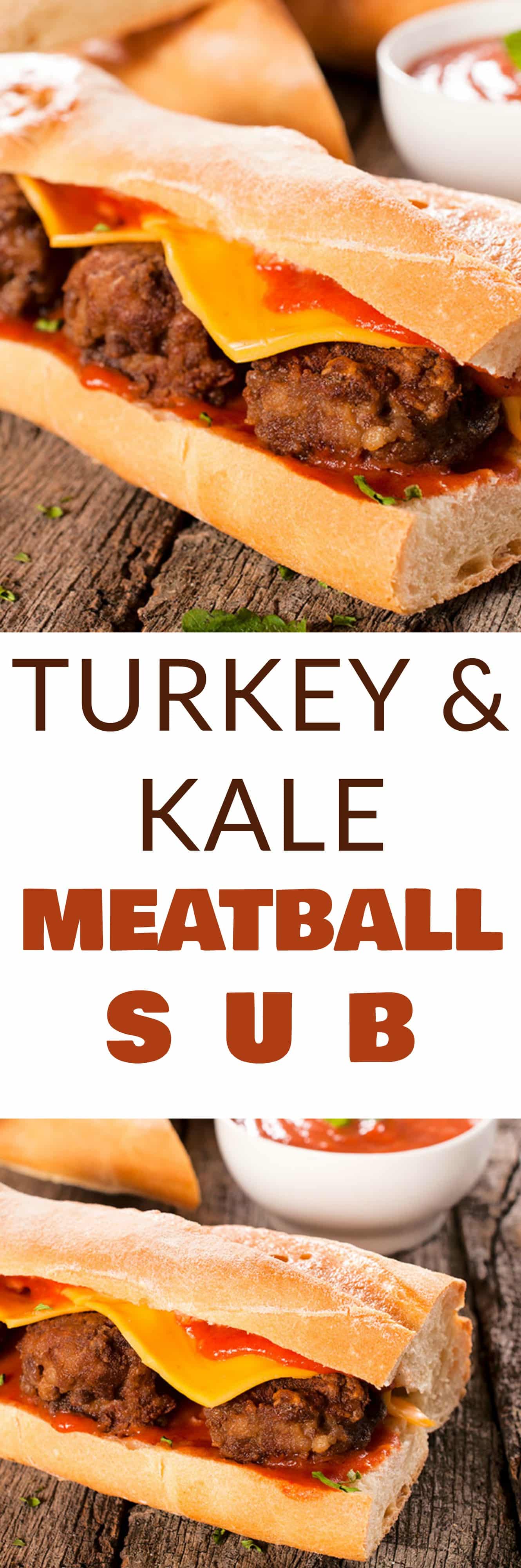 HEALTHY Ground Turkey and Kale Meatball Sub! These meatballs are fried on the stove and then covered with tomato sauce and American cheese on asub roll! This homemade recipe is easy, healthy and your family will love it! Even my Midwest husband thinks this is the BEST meatball sandwich!