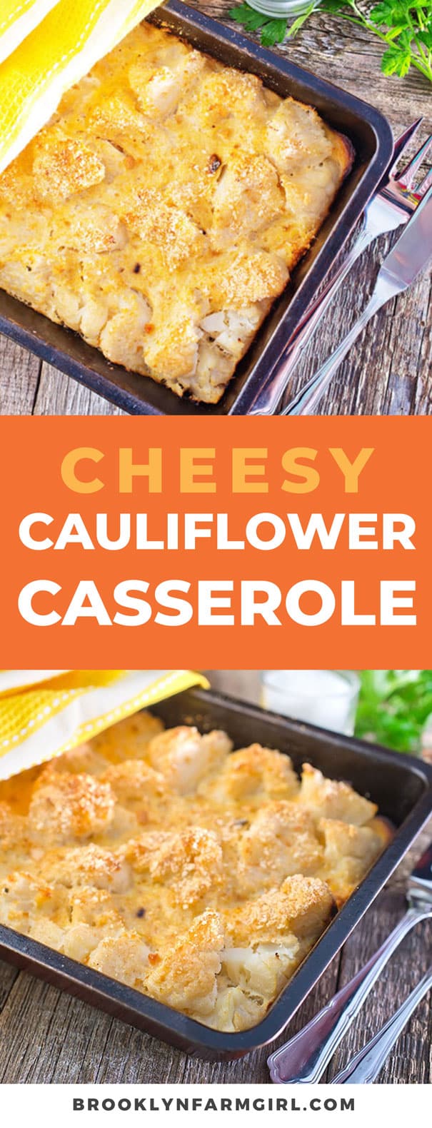 Easy Cheesy Cauliflower Casserole is delicious and only takes 10 minutes to prepare! This loaded casserole recipe is made with Cheddar and Parmesan to make it extra cheesy!  My family declares it one of their favorite side dishes on the holiday table! Low carb friendly. 