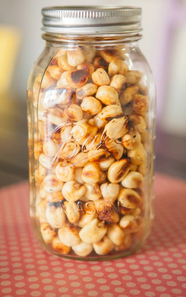 Homemade HEALTHY Roasted Corn Kernel Nuts that taste just like Corn Nuts you buy in the store!  This DIY  how to make corn nuts recipe is easy to make and only uses 4 ingredients!  Bake them in the oven for 30 minutes for a healthy, perfect snack! 