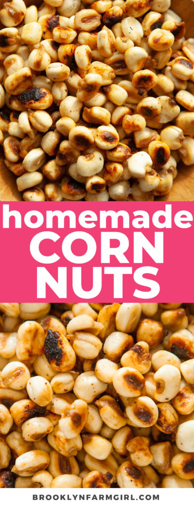 Homemade Roasted Corn Kernel Nuts that taste just like Corn Nuts you buy in the store!  This healthy snack is easy to make and only uses 4 ingredients!  Bake them in the oven for 30 minutes for a crunchy snack!