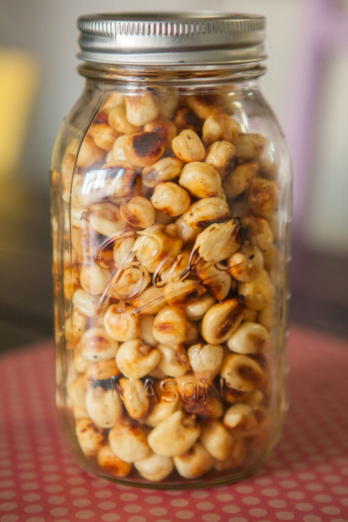 corn nuts in mason jar.