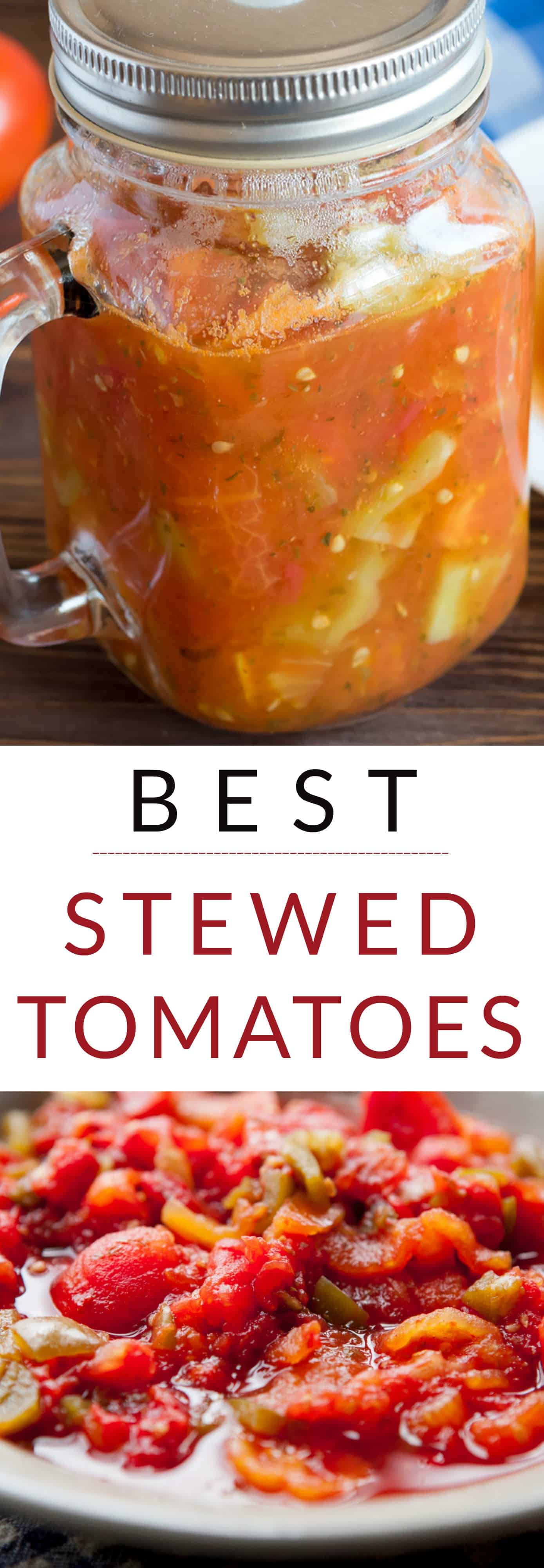 The BEST Stewed Tomatoes Ever recipe! This easy to make recipe simmers tomatoes for 30 minutes to make homemade stewed tomatoes that can be served as a dinner side dish or can be canned. This how to make recipe shows you how easy they are to make! Find out why everyone considers them THE BEST! We always use this as a canning recipe for our Summer garden tomatoes! 