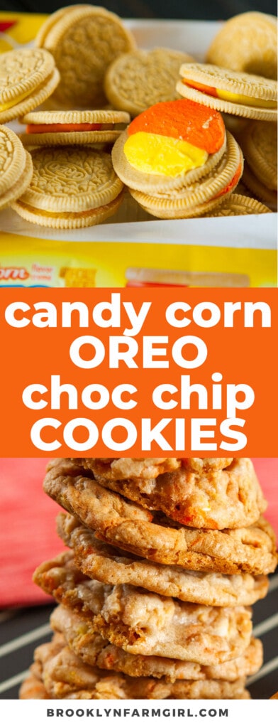 Candy Corn Oreo Chocolate Chip Cookies using Oreo Cookies!  Grab a pack of Halloween Oreos and bake these cookies!
