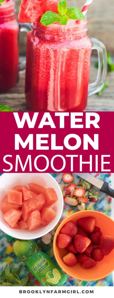 Healthy, refreshing watermelon smoothie with strawberries and other fruit. This 105 calorie dairy free smoothie is so easy to make - throw everything in the blender and blend! 