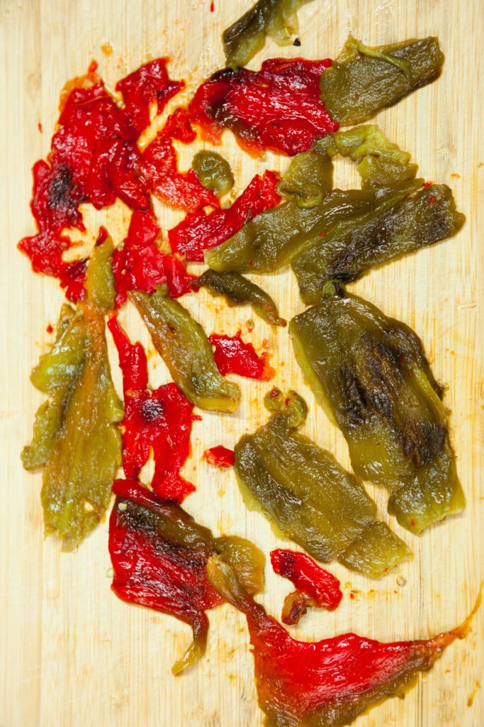 roasted peppers cut up into small pieces.