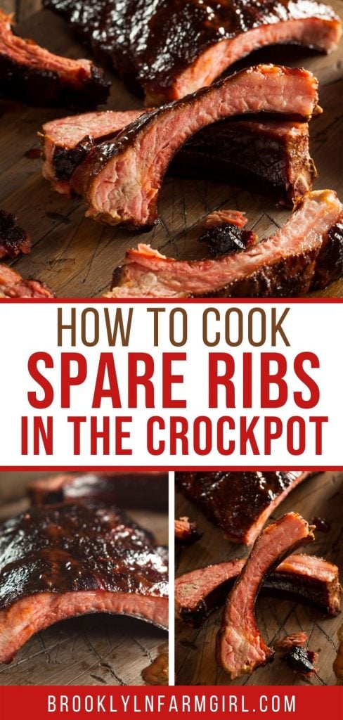 Easy Slow Cooker Spare Ribs recipe that takes 8 hours in the crock pot! These BBQ spare ribs taste sweet and smokey and will make your mouth water! 