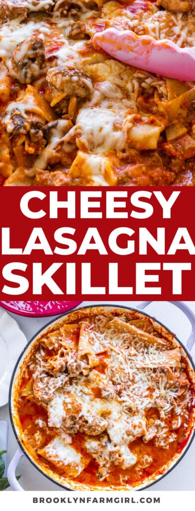 This Cheesy Skillet Lasagna is made in one pan on the stove. It makes for a simple and easy weeknight meal that still has the same great flavors of a classic baked lasagna, but takes just 35 minutes from start to finish!