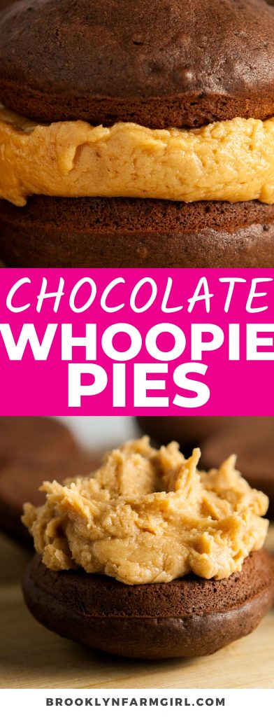 These Chocolate Peanut Butter Whoopie Pies are made from miniature chocolate cakes and peanut butter frosting. Sandwich the frosting between two cakes and you have a fun, simple, and delicious handheld dessert! 