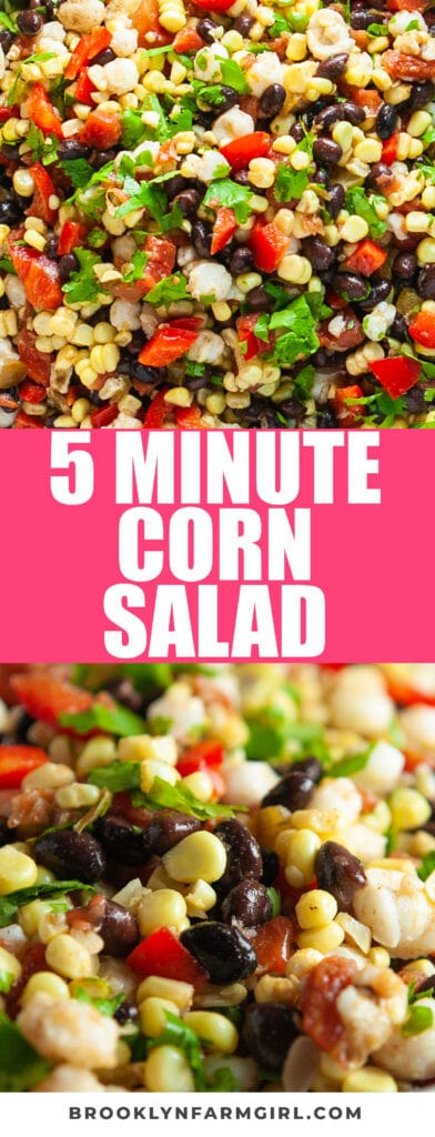 Healthy version of Mexican Corn Salad that doesn't need sour cream or mayo. Takes 5 minutes to make. Serve as a salad or corn dip!