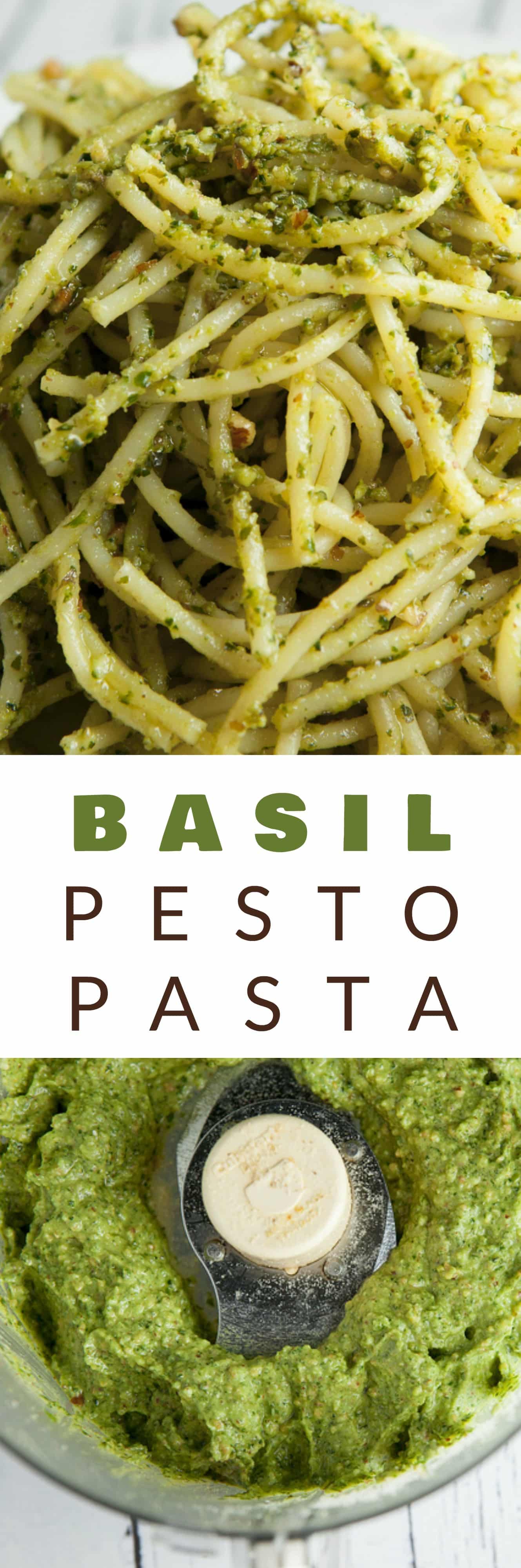 BUDGET FRIENDLY Basil Pesto Pasta recipe made with fresh basil and almonds! This easy, healthy homemade recipe makes delicious basil pesto that can be served over pasta, as appetizers or on a sandwich! Pine nuts are expensive so this is a much more budget friendly pesto.