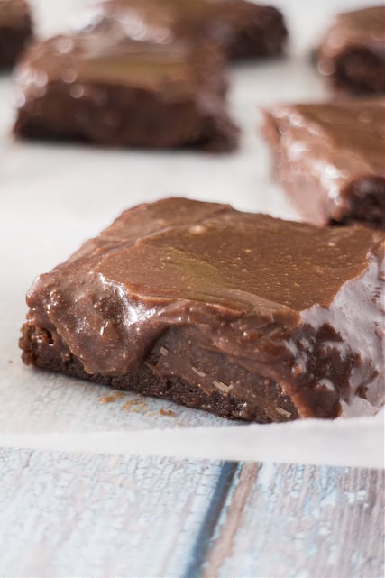 This Fudgy KIDNEY BEAN Brownies recipe is the BEST!  These brownies are easy to make, moist and made with red beans to make them more healthy!  They have a thick chocolate frosting on top that everyone will love!  This is a sneaky way to get your kids to eat more vegetables!  Trust me, everyone will think they're the best brownies ever!