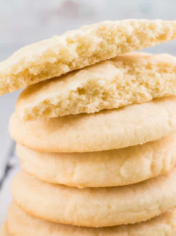 Easy to make homemade sugar cookies that are only 51 calories each.  This simple recipe makes light and airy sugar cookies, perfect for dessert and Christmas cookies!