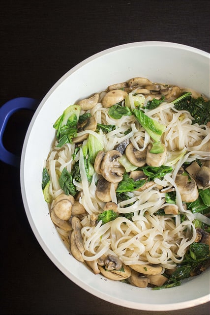 CHINESE Bok Choy and Mushroom Noodles is DELICIOUS! This healthy recipe is made in 15 minutes and makes Asian cooking easy! These noodles are vegetarian, spicy and simple! We love this dinner in our house!
