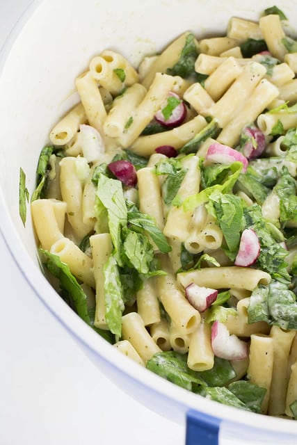 Creamy Vegetable Ziti Pasta is a tasty comfort meal recipe that includes lettuce and radishes!
