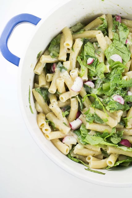 Creamy Vegetable Ziti Pasta is a tasty comfort meal recipe that includes lettuce and radishes!