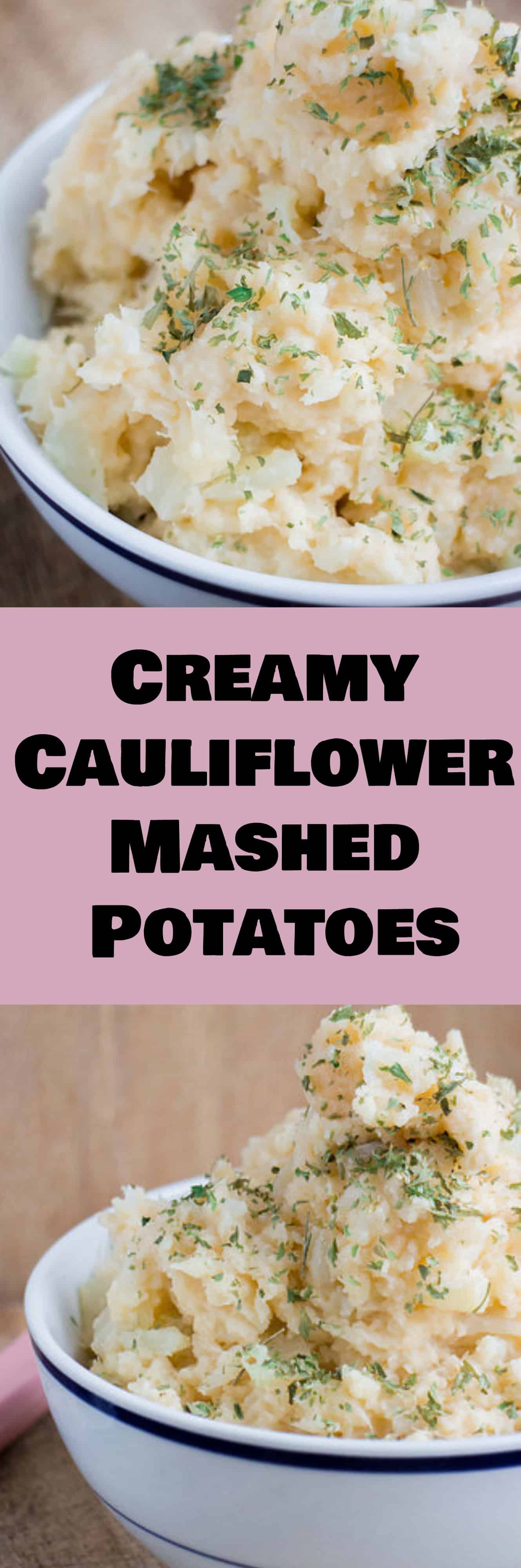 CREAMY Cauliflower Mashed Potatoes, this easy recipe is just like mashed potatoes but doesn't use potatoes or milk! Dish uses cheddar cheese and cream cheese to make them extra creamy! Great for a healthy keto diet!