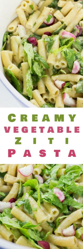 Creamy Vegetable Ziti Pasta is a tasty comfort meal recipe that includes lettuce and radishes!
