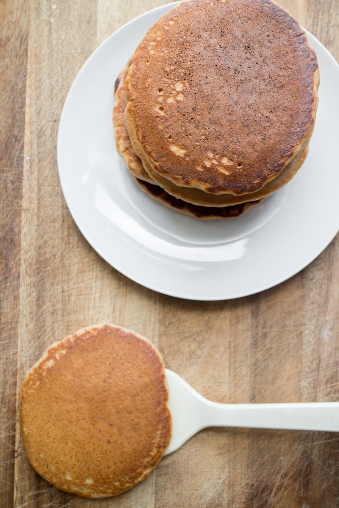 NO BUTTER Homemade Pancakes are fluffy and so easy to make!  They're so good you won't miss the butter at all (that makes them more healthy too!).   These made from scratch pancakes are my favorite Saturday morning breakfast, my family considers them the best! 