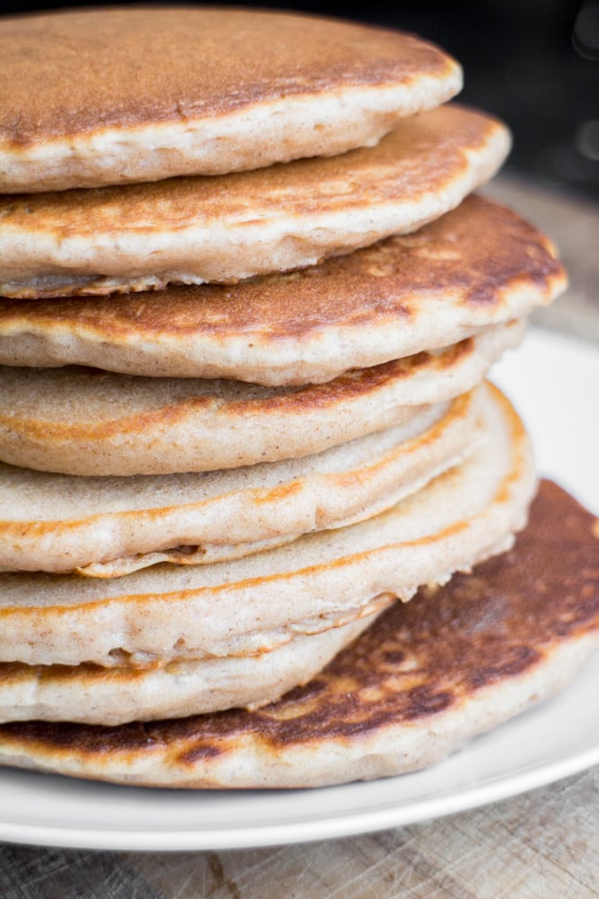 NO BUTTER Homemade Pancakes are fluffy and so easy to make!  They're so good you won't miss the butter at all (that makes them more healthy too!).   These made from scratch pancakes are my favorite Saturday morning breakfast, my family considers them the best! 