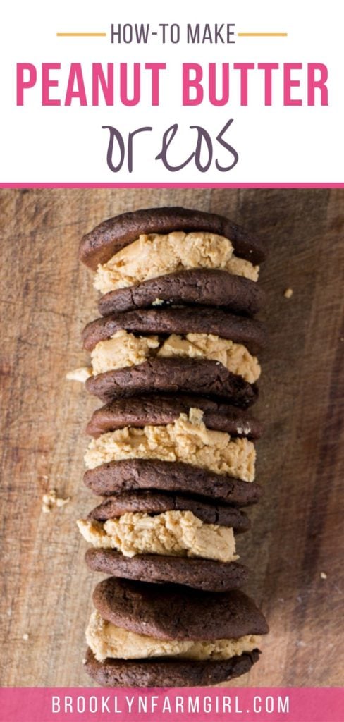 Homemade Peanut Butter Oreo Cookies recipe that is so easy to make!  This simple recipe makes a small batch of 8 soft cookie sandwiches. 
