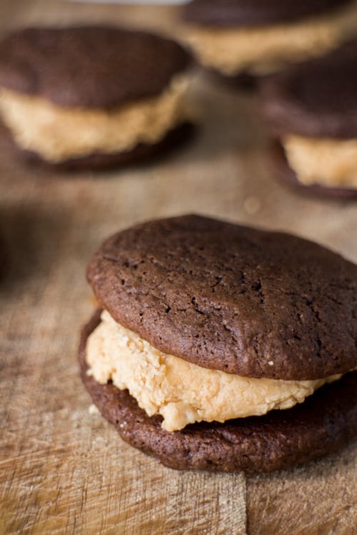 Homemade Peanut Butter Oreos recipe that is so easy to make!  This simple recipe makes a small batch of 8 soft cookie sandwiches. 