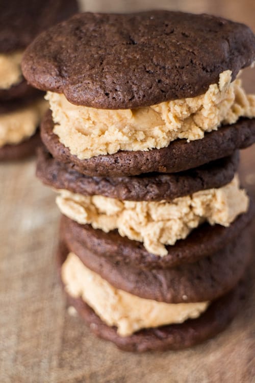 Homemade Peanut Butter Oreos recipe that is so easy to make!  This simple recipe makes a small batch of 8 soft cookie sandwiches. 