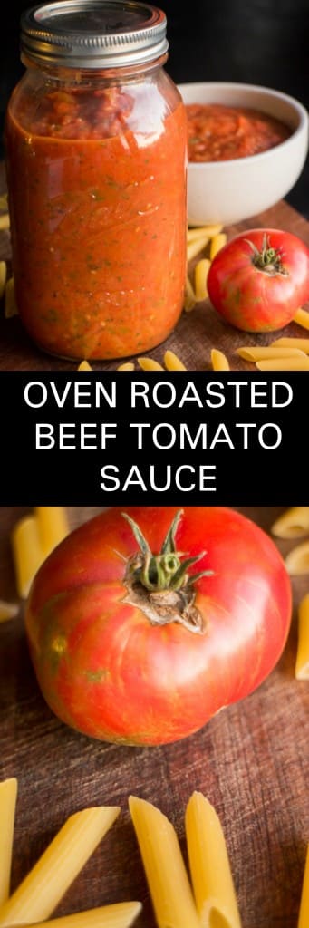 Oven Roasted Beef Tomato Sauce is the best spaghetti sauce recipe. It's easy to make with beef or heirloom tomatoes.