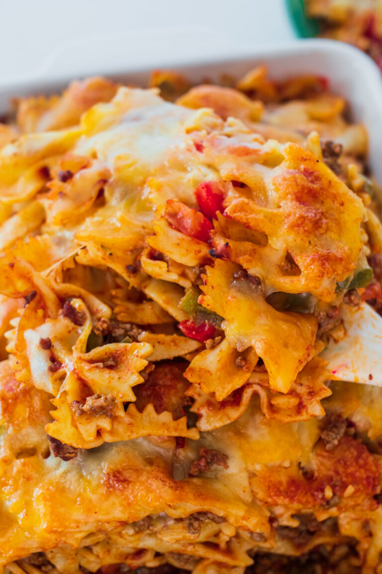 Cheesy Taco Pasta Casserole with Ground Beef - Brooklyn Farm Girl