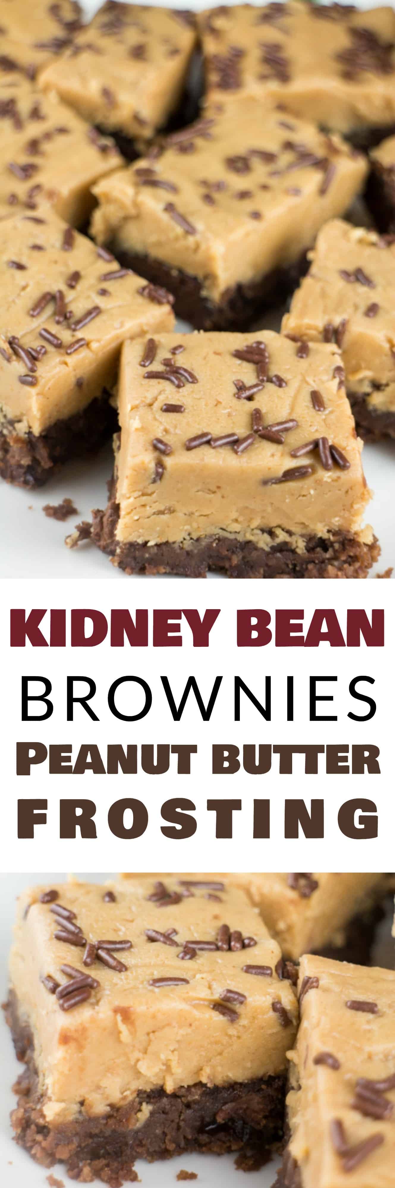 DELICIOUS CHOCOLATE Brownies made with KIDNEY BEANS! This healthy easy recipe makes brownies with kidney beans instead of butter and oil! They are topped with the BEST peanut butter frosting! Easy to make them completely gluten free and vegan too!