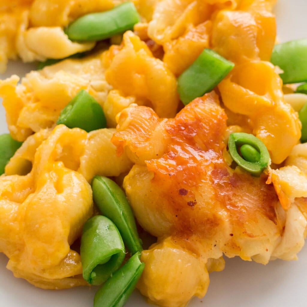 Slow Cooker Macaroni and Cheese With Sugar Snap Peas Brooklyn Farm Girl