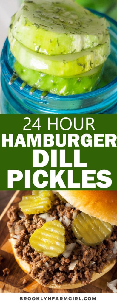 Enjoy these crunchy, dill-licious hamburger pickles ready in just 24 hours without any boiling or canning required. This homemade refrigerator Dill Pickles recipe skips the vinegar and stays crisp for weeks! Perfect for all-day snacking or for stacking up burgers and sandwiches.