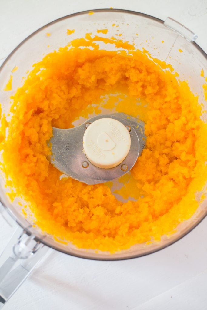 mashed carrots in food processor.