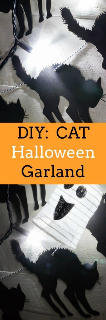 DIY on how to make black cat Halloween garland. Super easy to make with a die cut machine or laser cutter. All you need is paper and string!