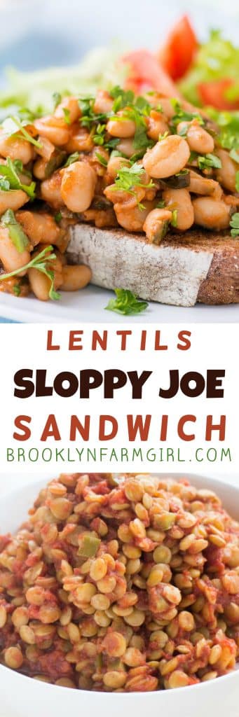  Vegetarian Sloppy Joe Sandwich recipe made with lentils in crushed tomato sauce! This is one of my most requested comfort food meals from kids at dinner time! Families will love how easy these homemade sloppy joes are to make and how delicious they are! It's also great for leftover lunches!