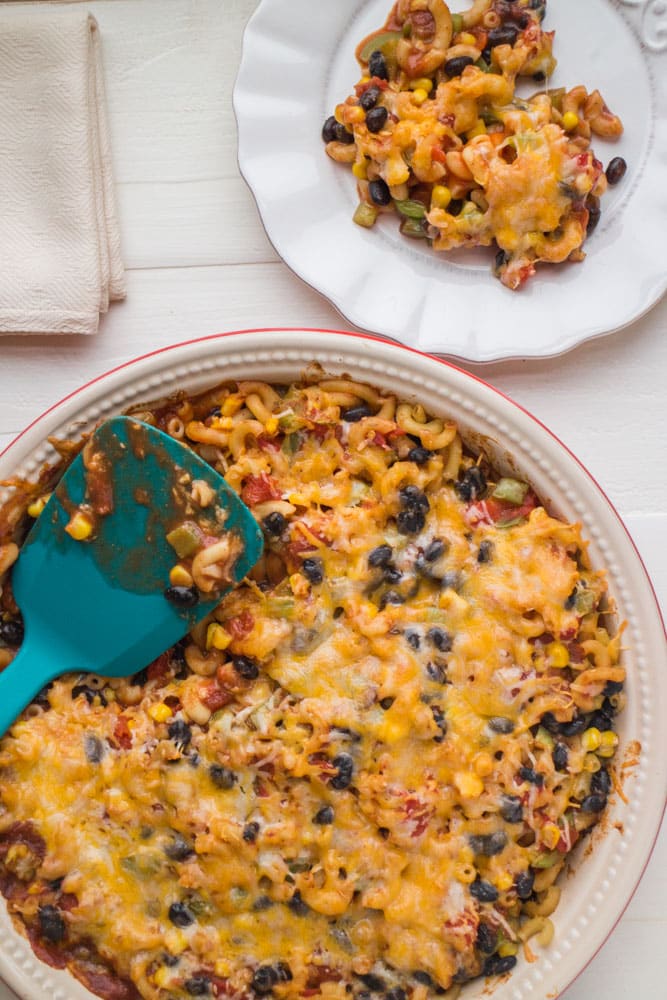 Easy to make Vegetarian Taco Casserole recipe. Instead of meat, we use lots of vegetables and beans. This Mexican Casserole takes 30 minutes to bake.
