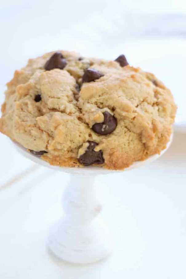 This delicious Single Serving Chocolate Chip Cookie recipe is the perfect little treat. This peanut butter chocolate chip one cookie recipe is thick, soft and chewy. My go-to for late night snacking when the cookie craving hits.