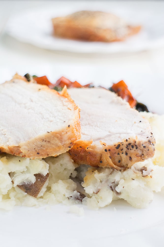 In just 45 minutes Roast Pork & Mashed Potatoes with Molasses-Stewed Collard Greens will be ready enjoy. Your family will love this classic comforting meal!