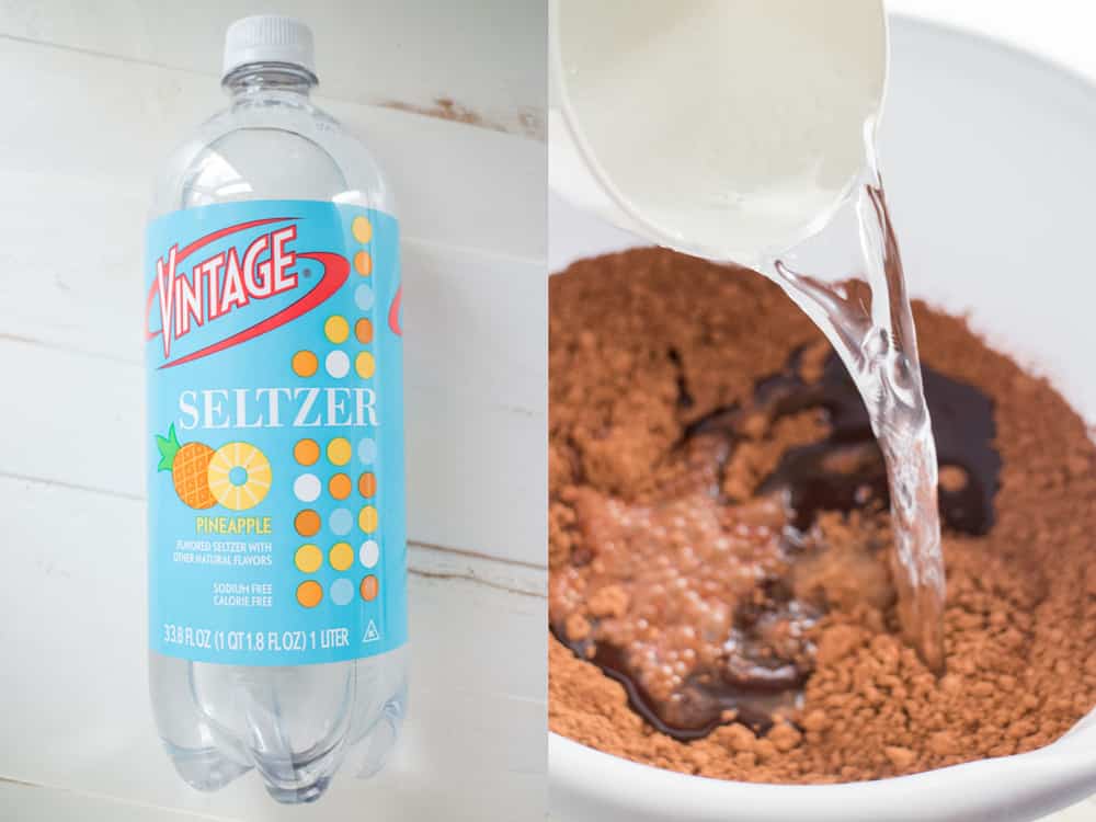 Delicious recipe for fudgy chocolate brownies made with seltzer water! The seltzer water helps make the brownies extra fluffy!