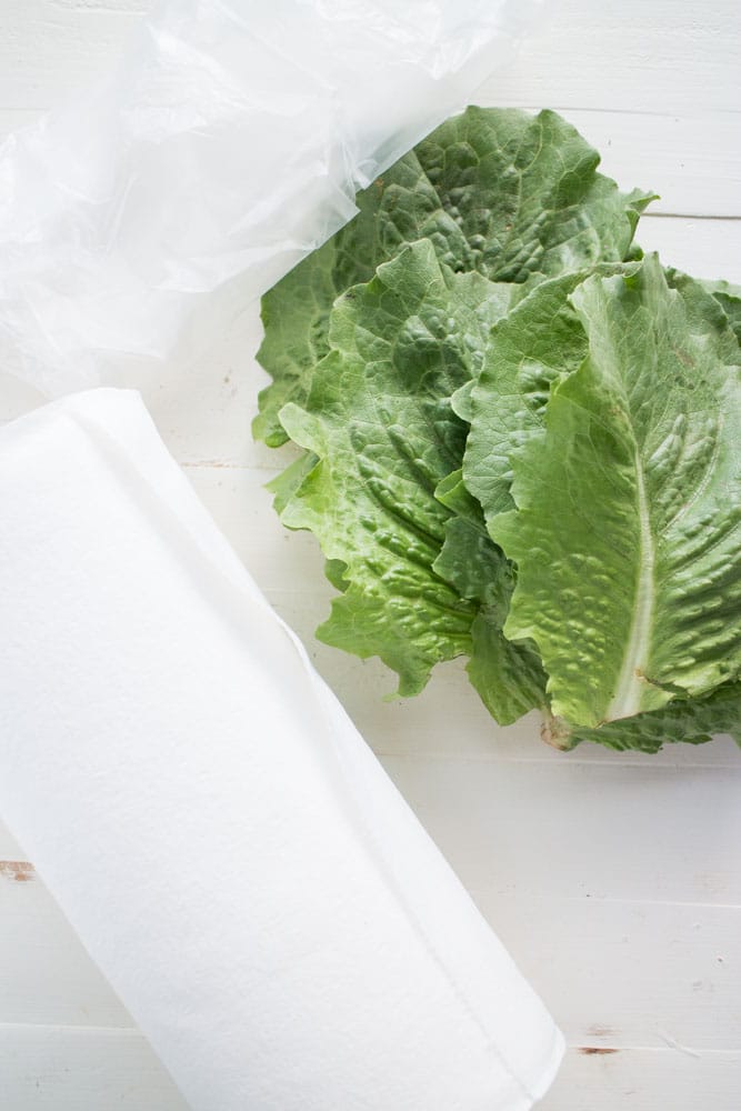 Use paper towels to keep your lettuce leaves and sugar snap peas fresh for weeks. The paper towels help remove moisture that can make your vegetables go bad. 
