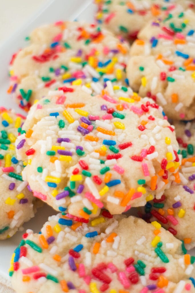 rainbow butter cookies on plate.