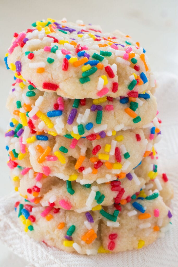 stack of butter cookies with rainbow sprinkles
