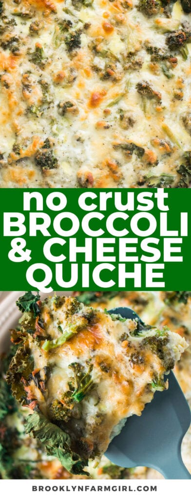 This easy to make Crustless Broccoli and Cheese Quiche is a healthy breakfast or dinner!  Low Carb meal because the "crust" is kale. 