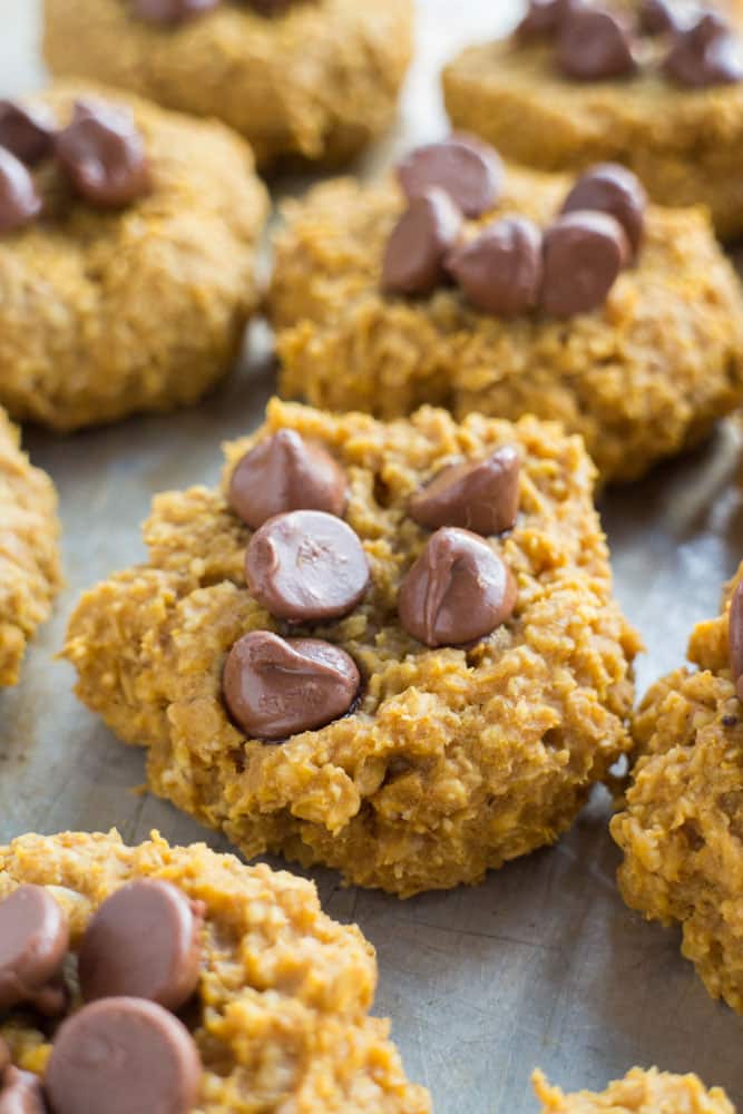 Healthy Pumpkin Cookies on cookie sheet