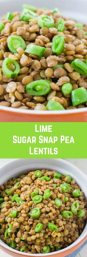 Lime Lentils with Sugar Snap Peas is a delicious healthy side dish made in less than 30 minutes.  These make a fantastic dish to serve with chicken or to have on the holiday dinner table.  Recipe uses 2 cups dry lentils and 1 1/2 cups fresh sugar snap peas.  